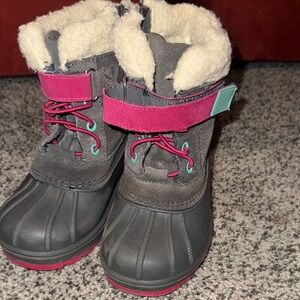 Gray and Pink Winter Boots with Fur Lining